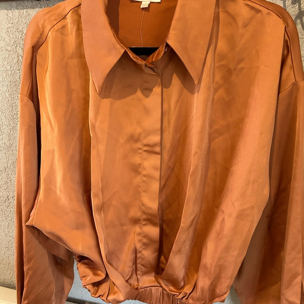 Flying Tomato Satin Blouse - Burnt Orange - Picture 3 of 10